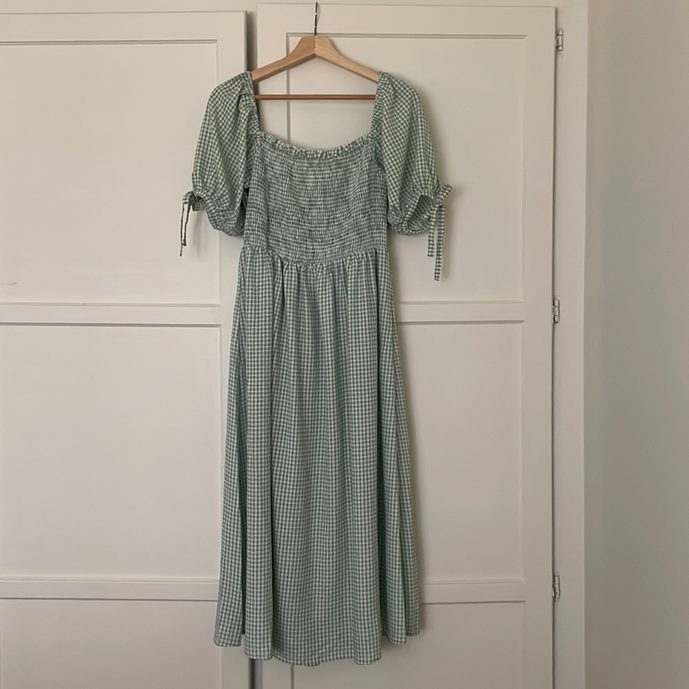Mint green gingham peasant dress